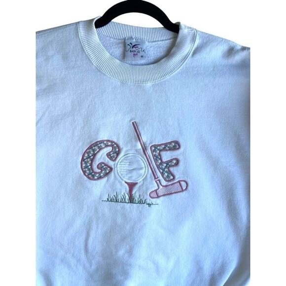 Vintage 90s Bagy Jo Too Sweatshirt Medium Golfing Grandma Embroidery White - Picture 5 of 5
